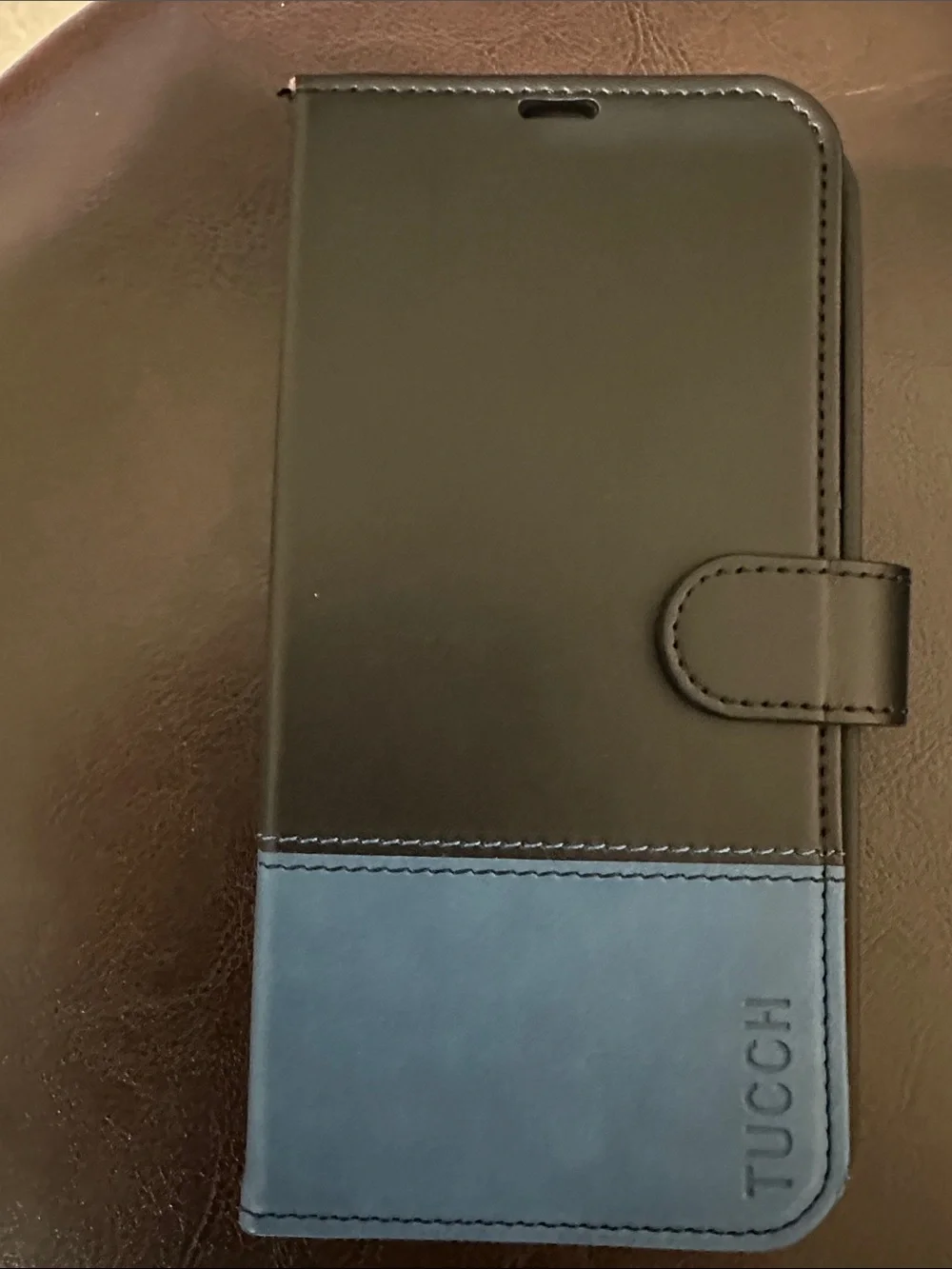 TUCCI Two-Tone Black and Blue Folio Phone Case with Card Slots